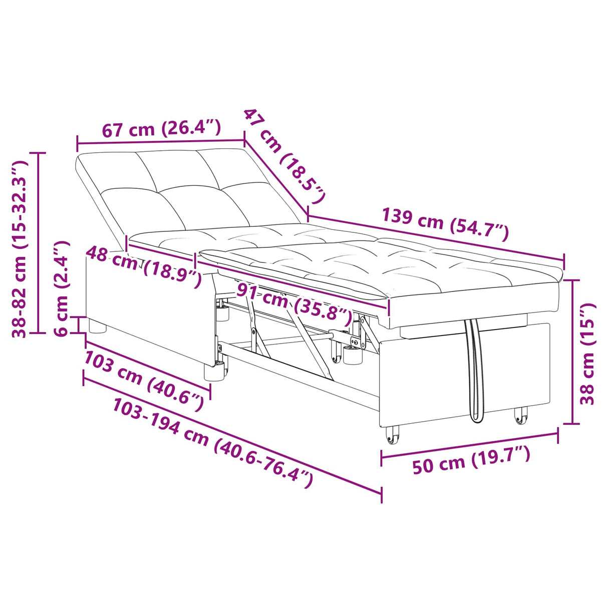 vidaXL Uittrekbare Slaapbank Lichtgrijs 194 x 50 x 82 cm Stof