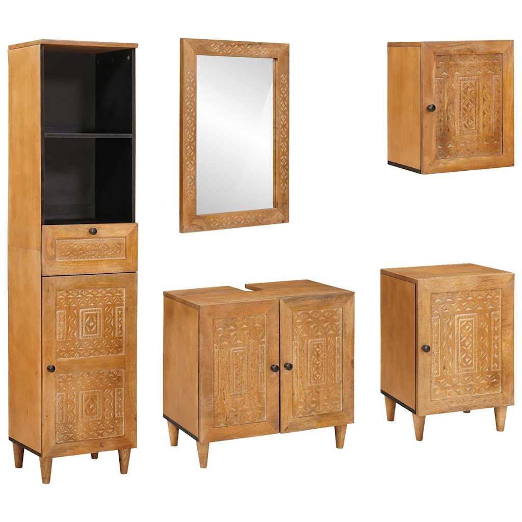 vidaXL Badkamermeubel Set met lade met plank 5 pcs Bruin Bewerkt hout