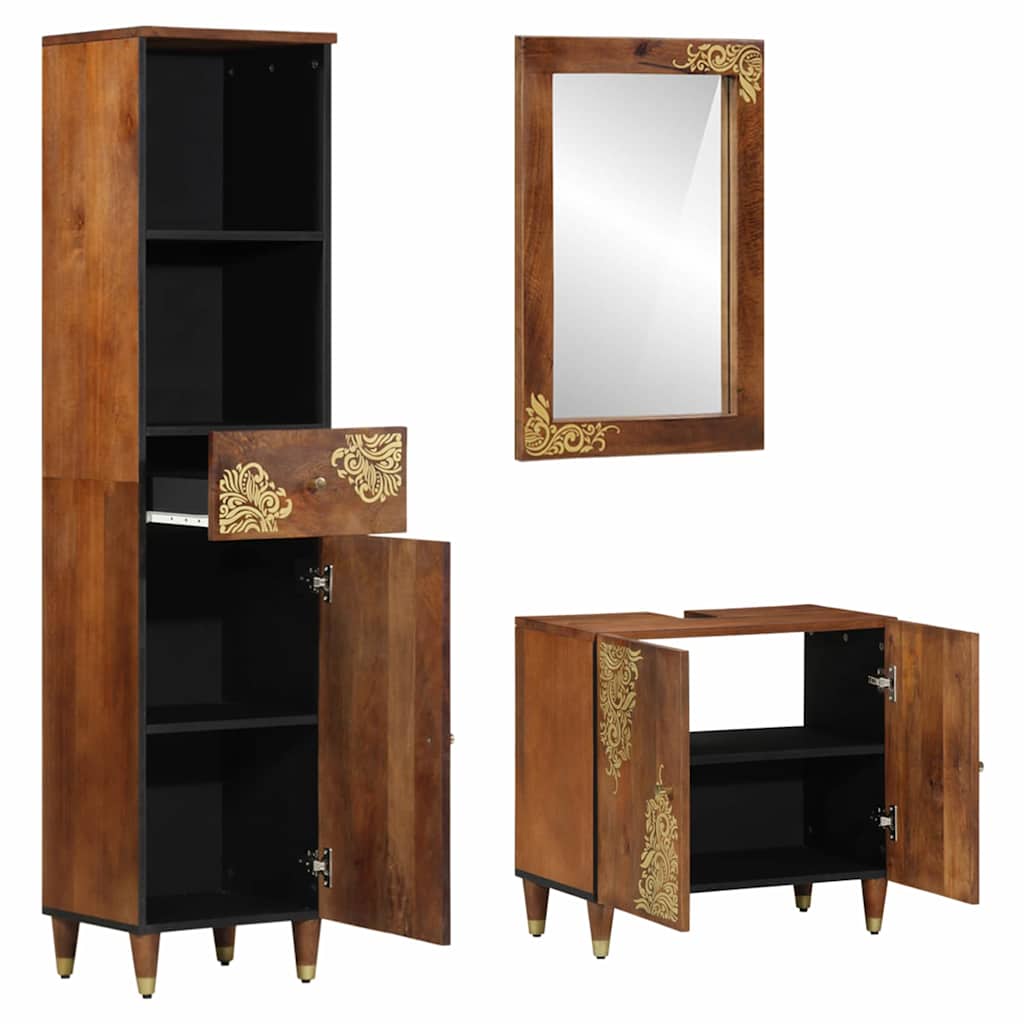 vidaXL Badkamerkast set met lade 3 pcs Honing bruin Massief Mango Hout
