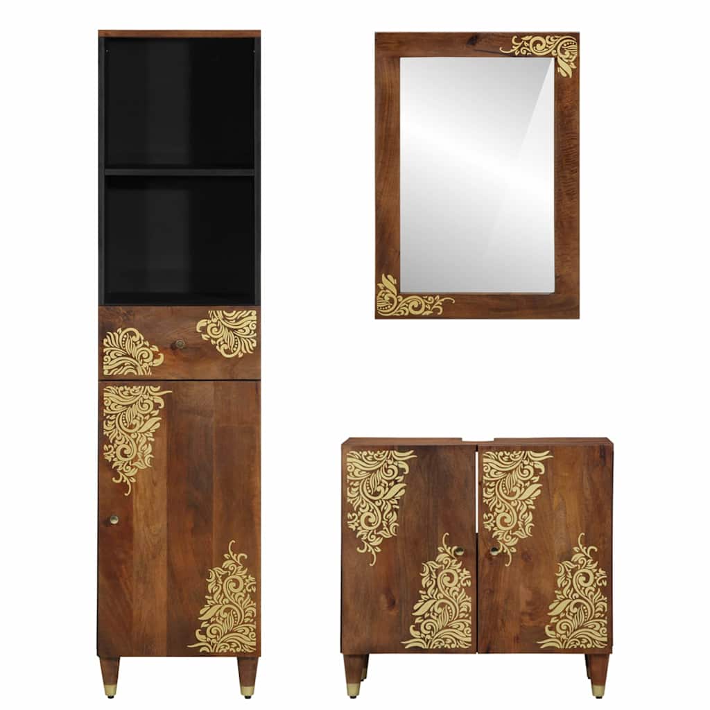 vidaXL Badkamerkast set met lade 3 pcs Honing bruin Massief Mango Hout