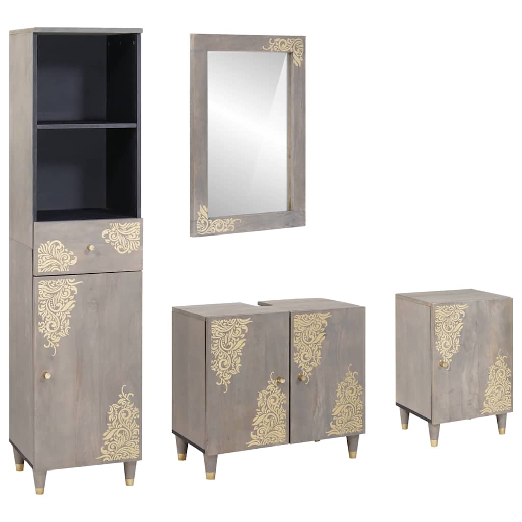 vidaXL Badkamerkast set met lade 4 pcs Grijs Massief Mango Hout