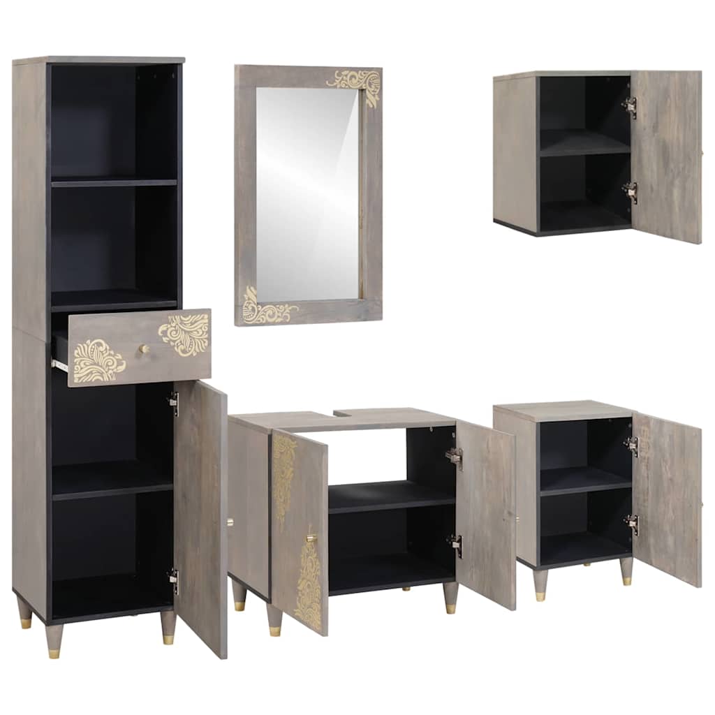 vidaXL Badkamerkast set met lade 5 pcs Grijs Massief Mango Hout