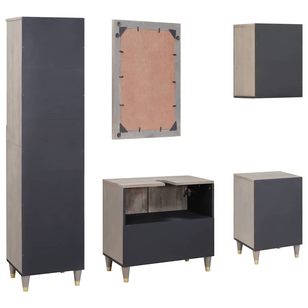 vidaXL Badkamerkast set met lade 5 pcs Grijs Massief Mango Hout