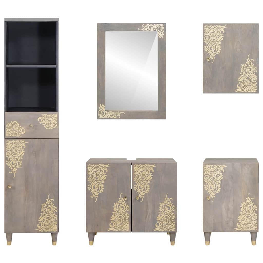 vidaXL Badkamerkast set met lade 5 pcs Grijs Massief Mango Hout