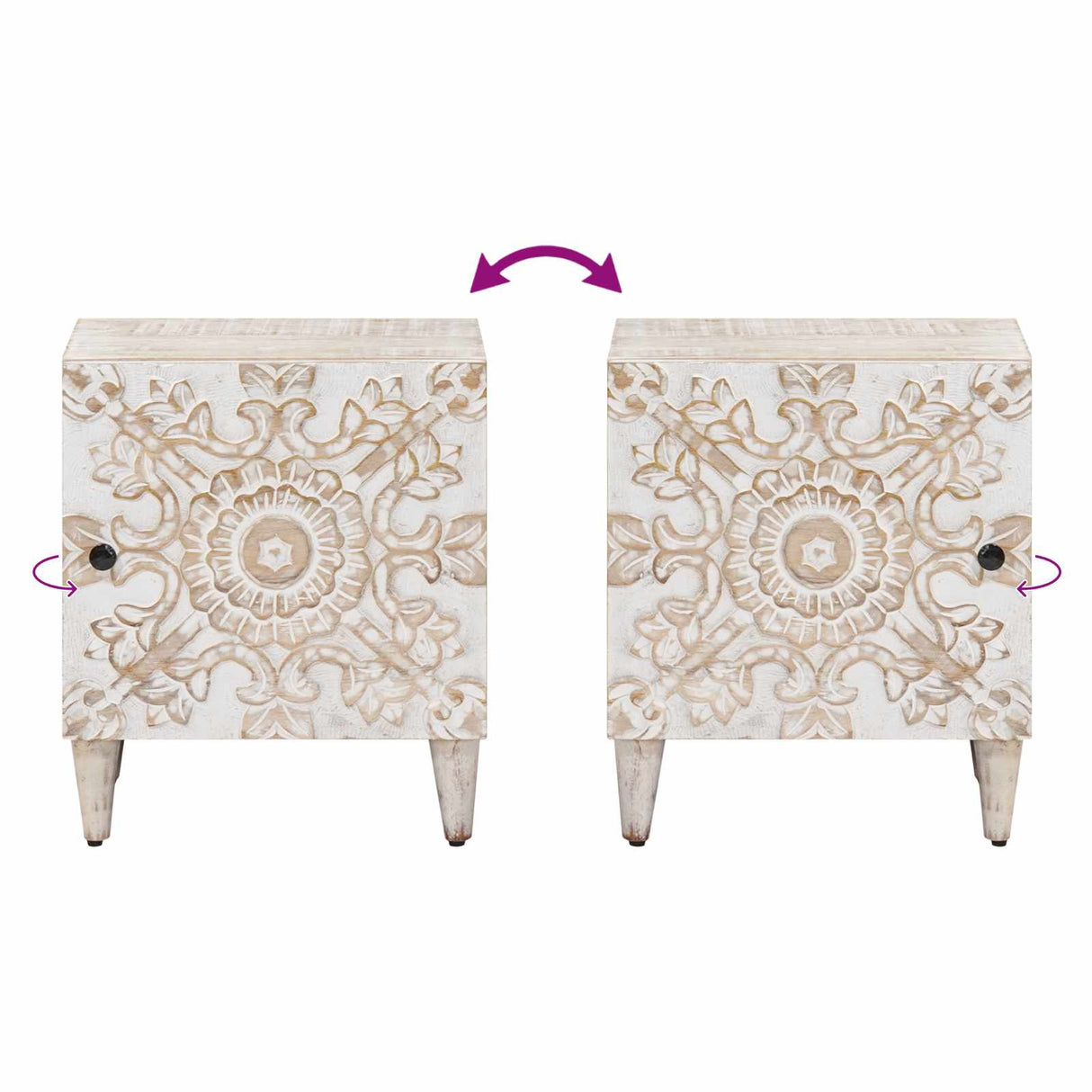 vidaXL Table de chevet blanc 40 x 33,5 x 46 cm Bois de manguier massif