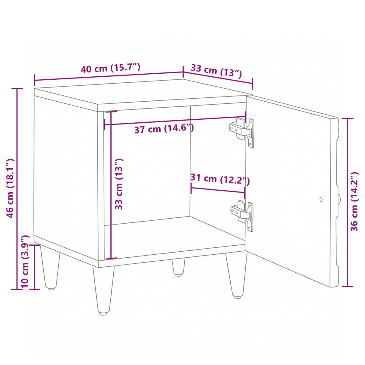 vidaXL Table de chevet blanc 40 x 33,5 x 46 cm Bois de manguier massif