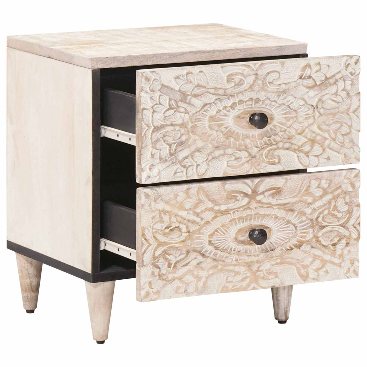 vidaXL Nachtkastje met lade Wit 40 x 33,5 x 46 cm Massief Mango Hout