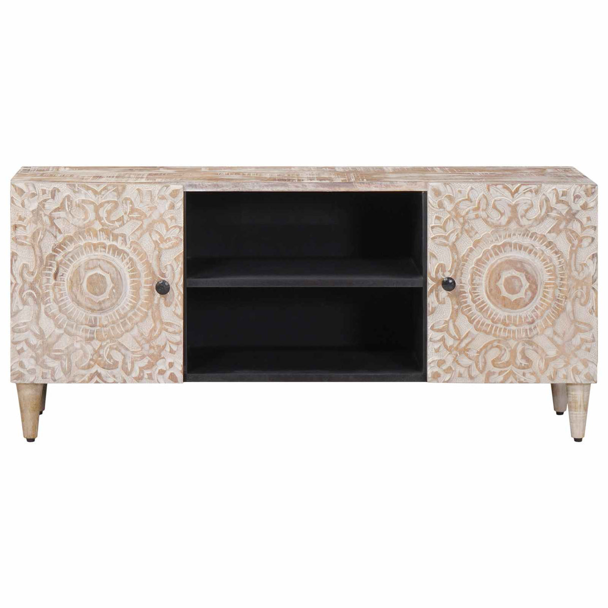 vidaXL TV Kast met opslag Wit 105 x 33,5 x 46 cm Massief Mango Hout