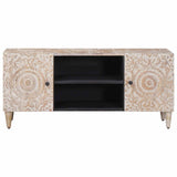 vidaXL TV Kast met opslag Wit 105 x 33,5 x 46 cm Massief Mango Hout