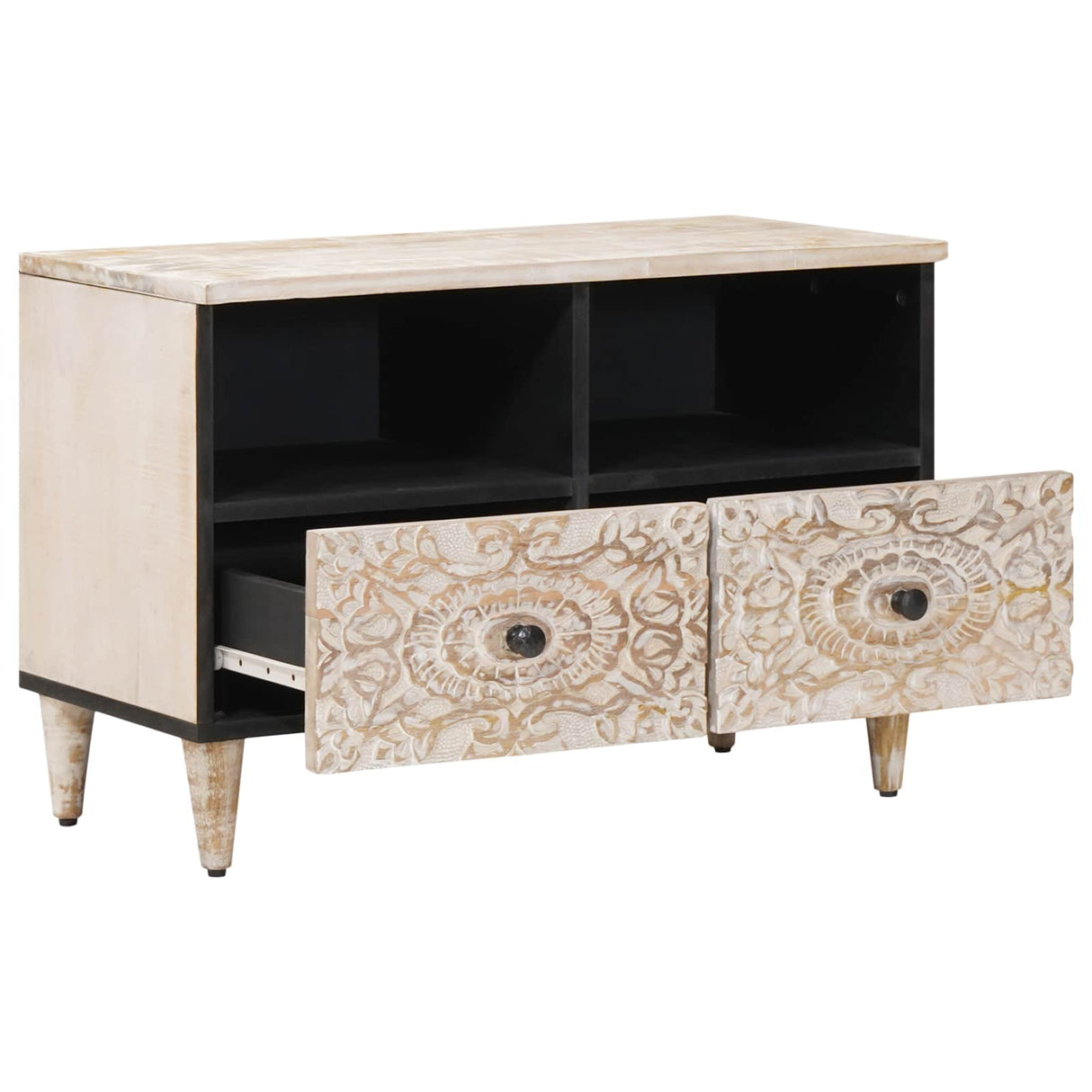 vidaXL TV Kast met opslag Wit 70 x 33,5 x 46 cm Massief Mango Hout
