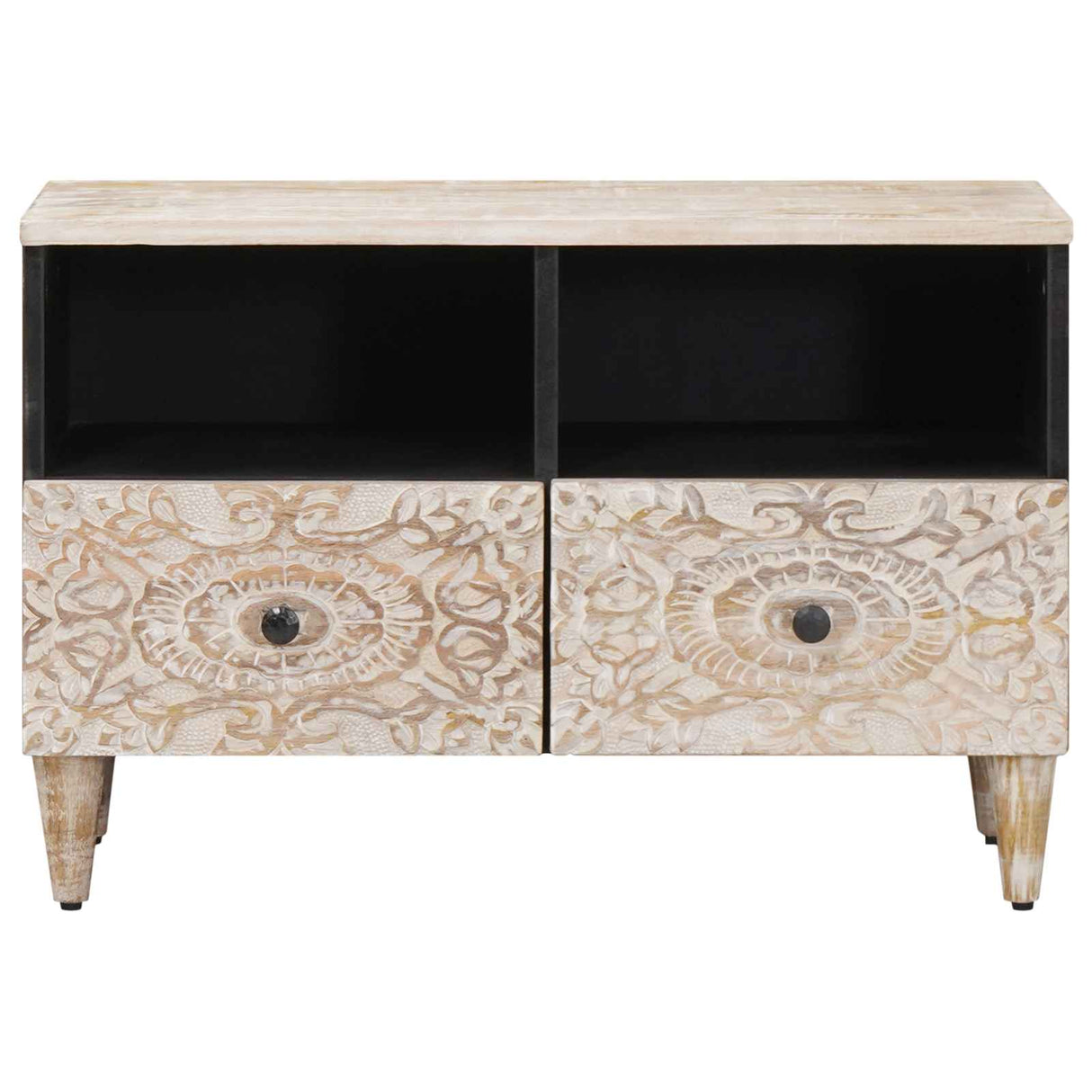 vidaXL TV Kast met opslag Wit 70 x 33,5 x 46 cm Massief Mango Hout