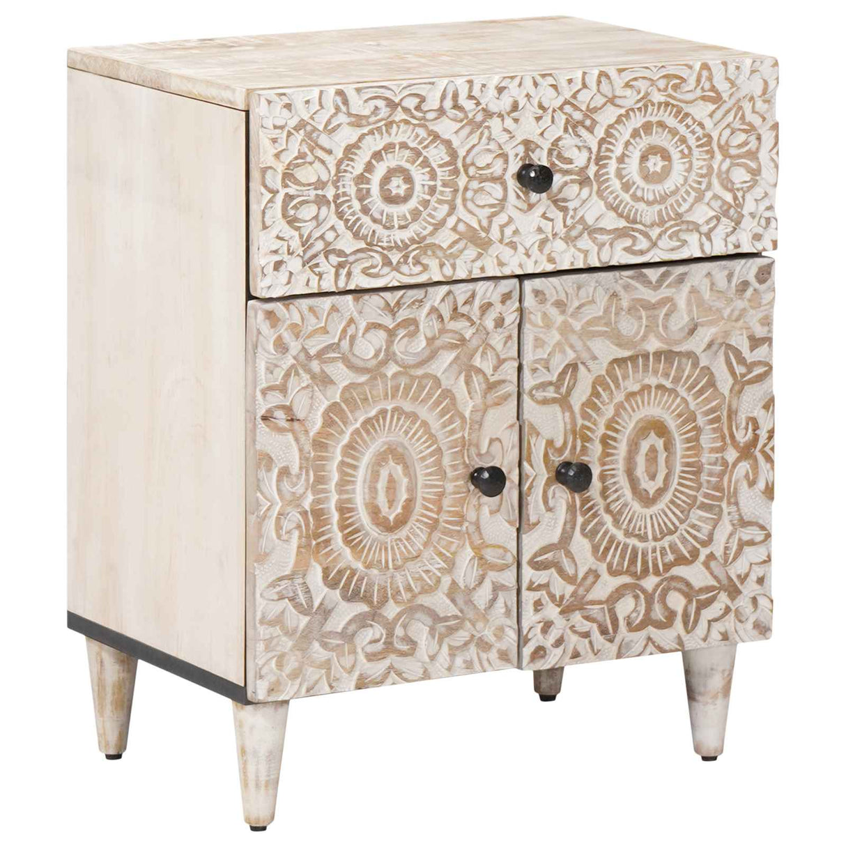 vidaXL Table de chevet avec tiroir Blanc 50 x 33 x 60 cm Bois de manguier massif