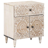 vidaXL Table de chevet avec tiroir Blanc 50 x 33 x 60 cm Bois de manguier massif