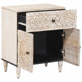 vidaXL Table de chevet avec tiroir Blanc 50 x 33 x 60 cm Bois de manguier massif