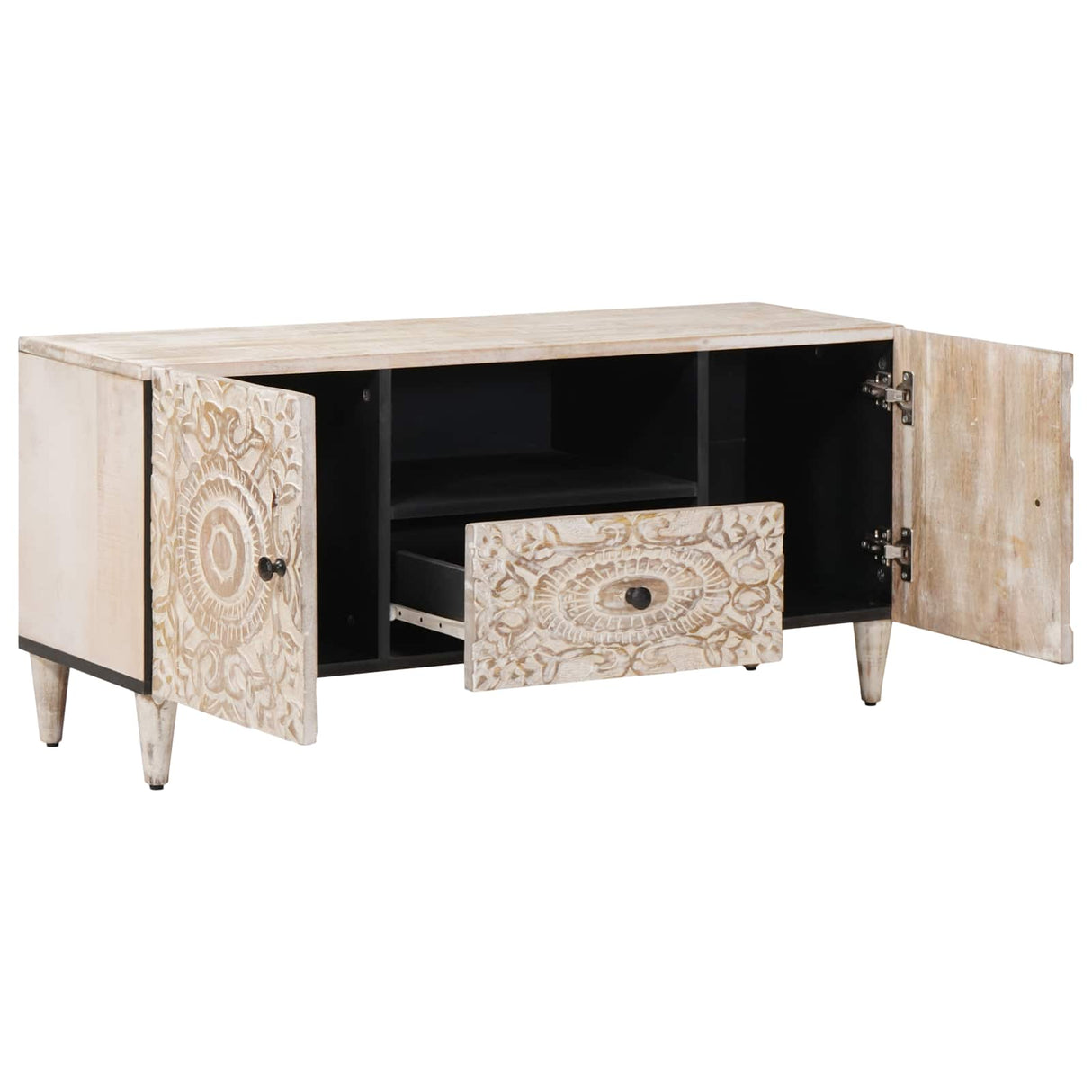 vidaXL TV Cabinet with Drawer White 105 x 33.5 x 46 cm Solid Mango Wood