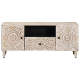 vidaXL TV Cabinet with Drawer White 105 x 33.5 x 46 cm Solid Mango Wood