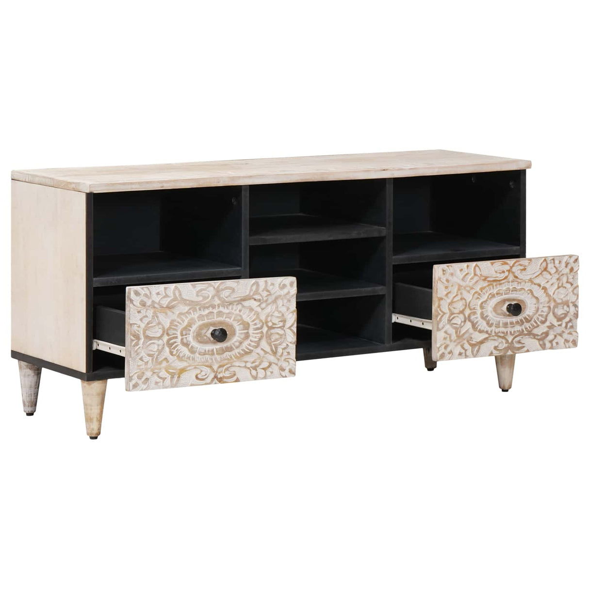 vidaXL Meuble TV avec tiroir Blanc 100 x 33,5 x 46 cm Bois de manguier massif