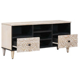 vidaXL Meuble TV avec tiroir Blanc 100 x 33,5 x 46 cm Bois de manguier massif