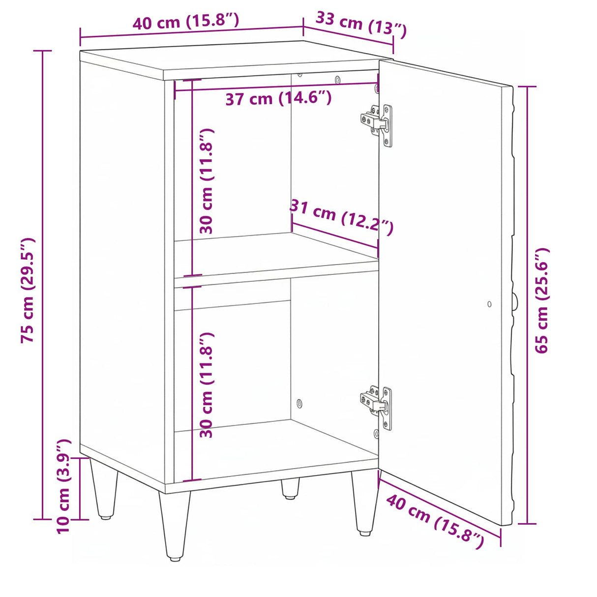 vidaXL Sideboard with Storage White 40 x 33.5 x 75 cm Solid Mango Wood