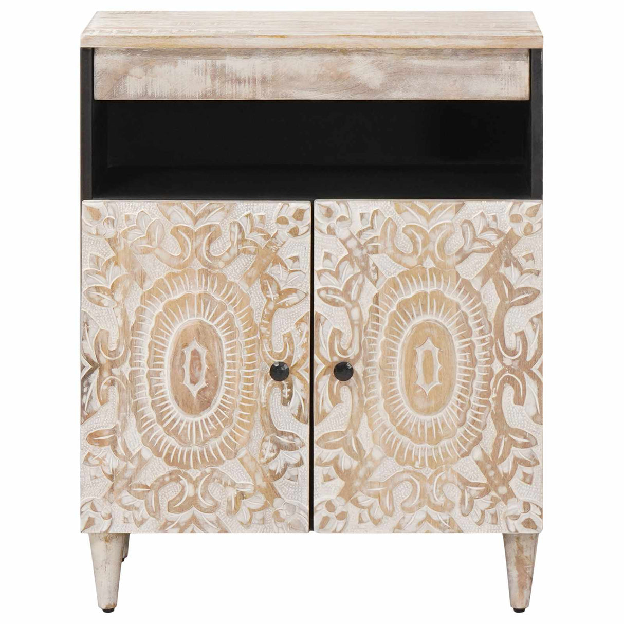 vidaXL Dressoir met opslag Wit 60 x 33,5 x 75 cm Massief Mango Hout