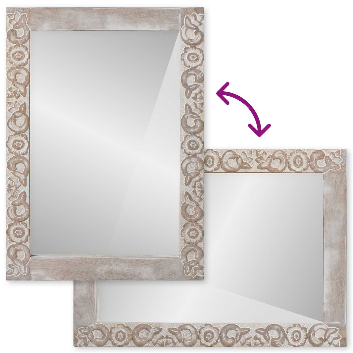 vidaXL Miroir de salle de bain blanc 70 x 50 x 2,5 cm Bois de manguier massif