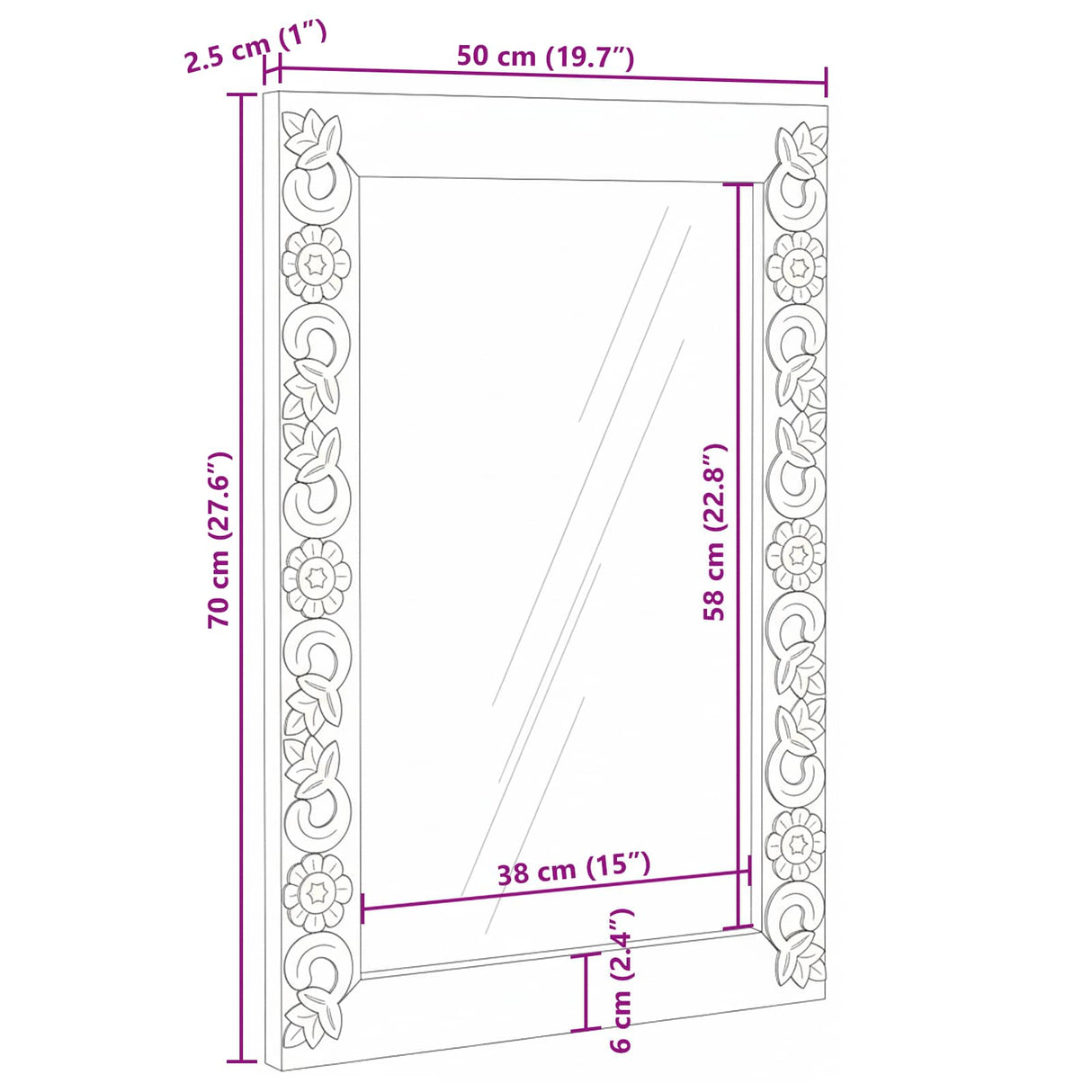 vidaXL Miroir de salle de bain blanc 70 x 50 x 2,5 cm Bois de manguier massif