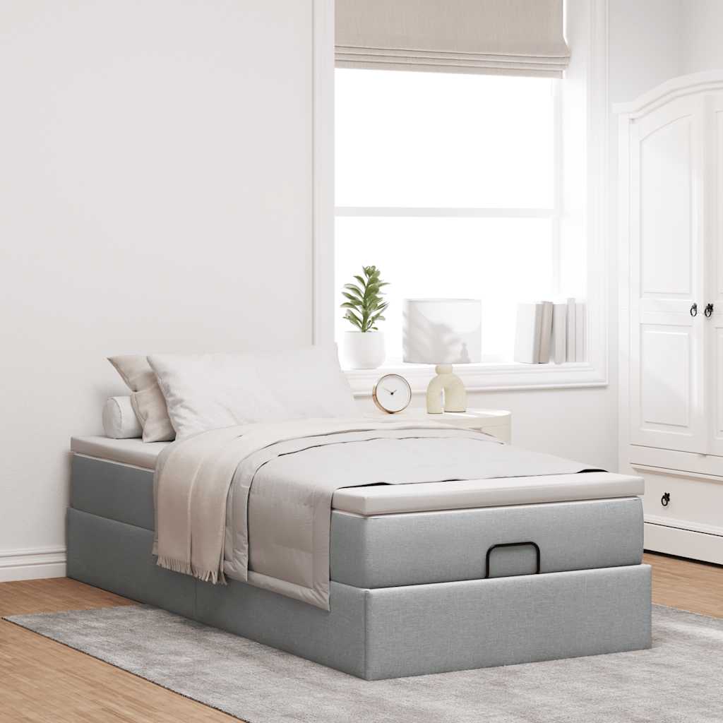 vidaXL Ottoman bed with mattress 80x200 cm fabric light grey