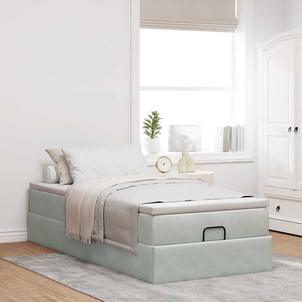 vidaXL Ottoman Bed with Mattress 80x200 cm Velvet Light Grey