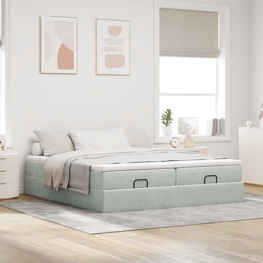 vidaXL Ottoman Bed with Mattresses 160x200cm Velvet Light Grey
