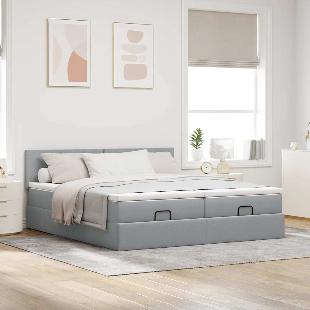 vidaXL Ottoman bed met matrassen 160x200cm stof lichtgrijs