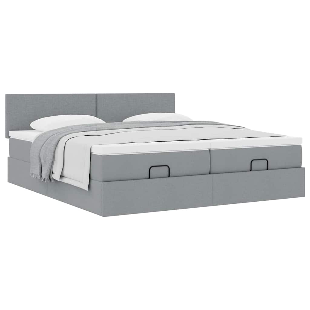 vidaXL Ottoman bed met matrassen 160x200cm stof lichtgrijs