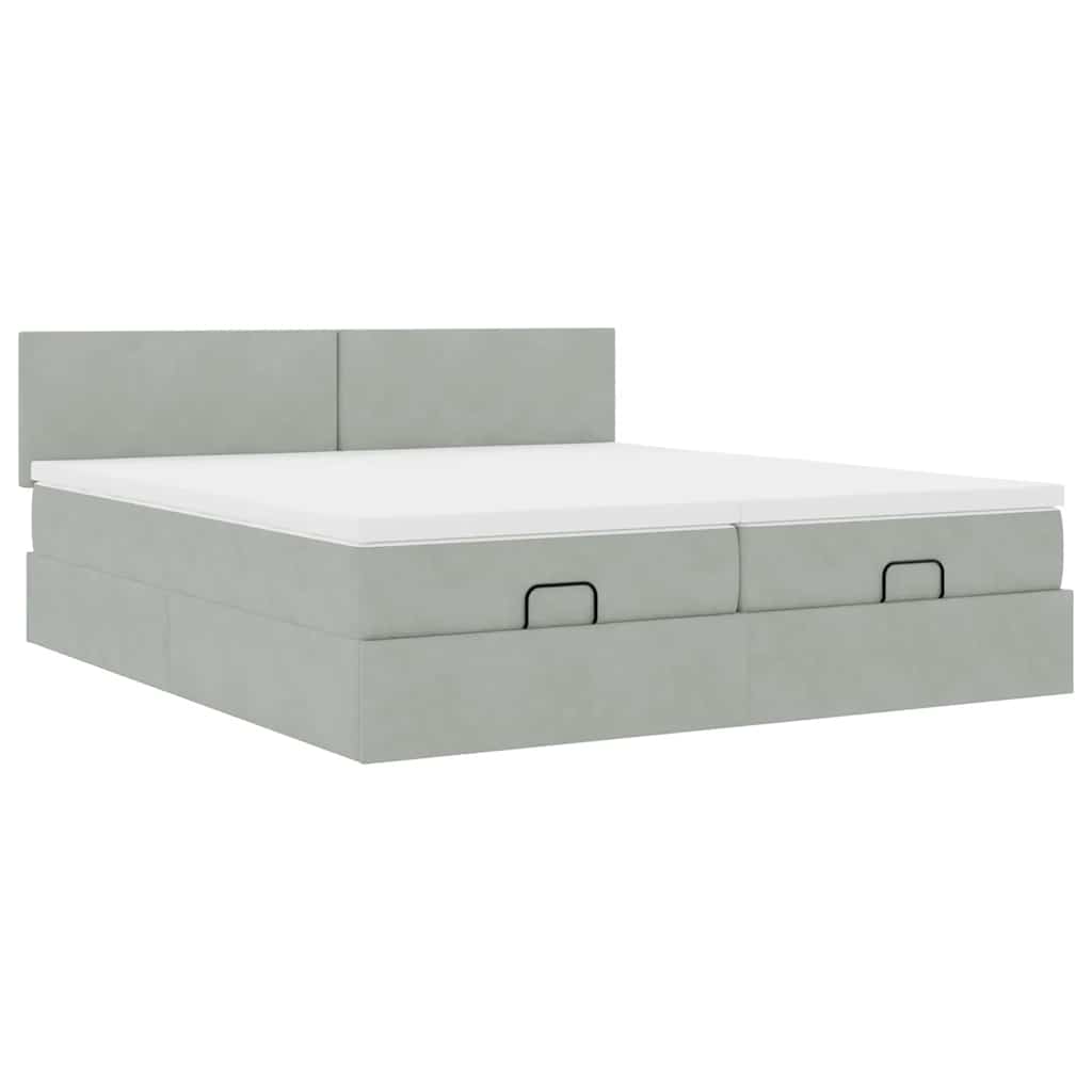 vidaXL Ottoman bed met matrassen 160x200cm fluweel lichtgrijs