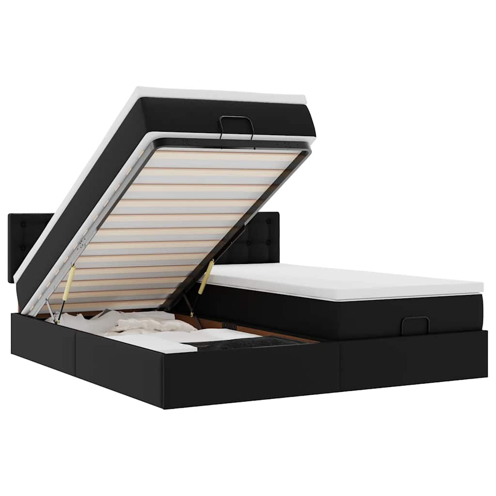 vidaXL Ottoman Bed with Mattresses and LEDs 160x200cm Faux Leather Black