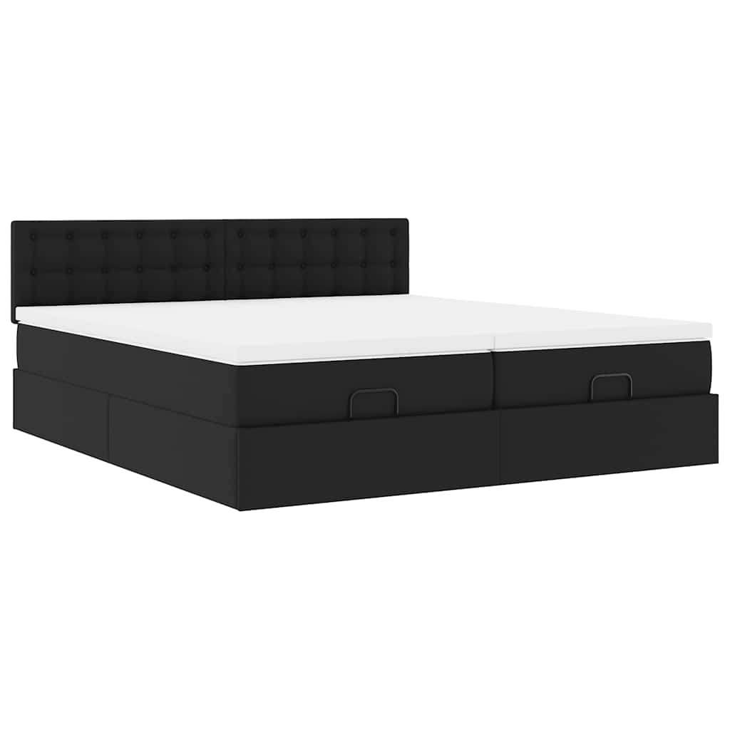 vidaXL Ottoman Bed with Mattresses and LEDs 160x200cm Faux Leather Black