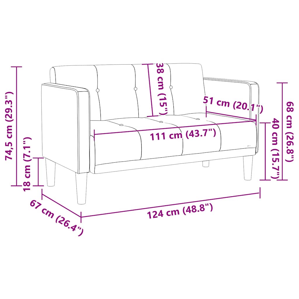vidaXL Loveseat yellow 111 cm velvet