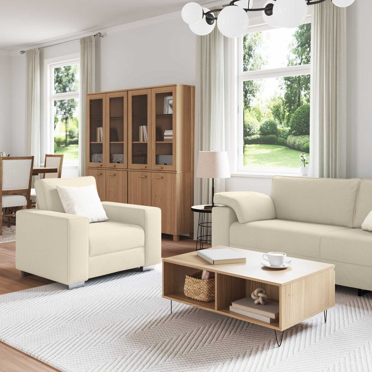 vidaXL Bank 3 pcs Beige 219 x 80 x 82 cm Linnenmix Stoffen
