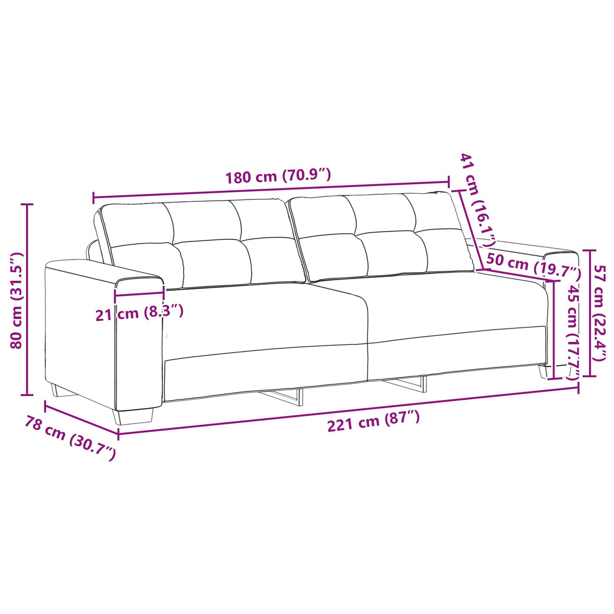 vidaXL Bankstel 3 pcs Lichtgrijs 221 x 80 x 80 cm Fluweel
