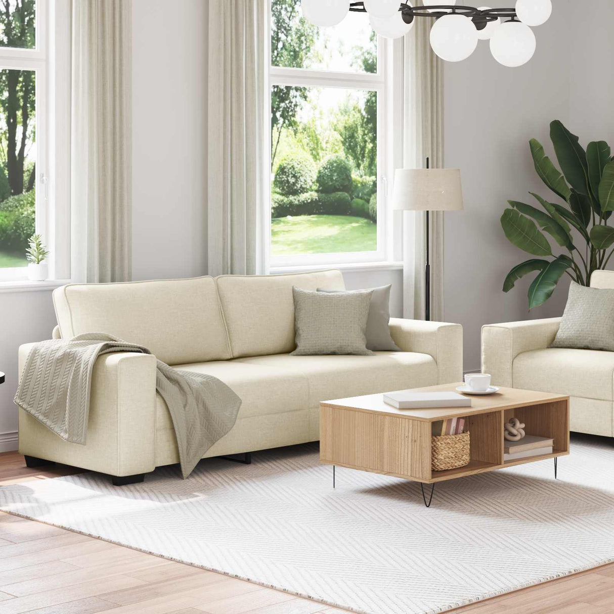 vidaXL Banque 2 pcs Beige 221 x 80 x 82 cm Linnenmix Stoffen