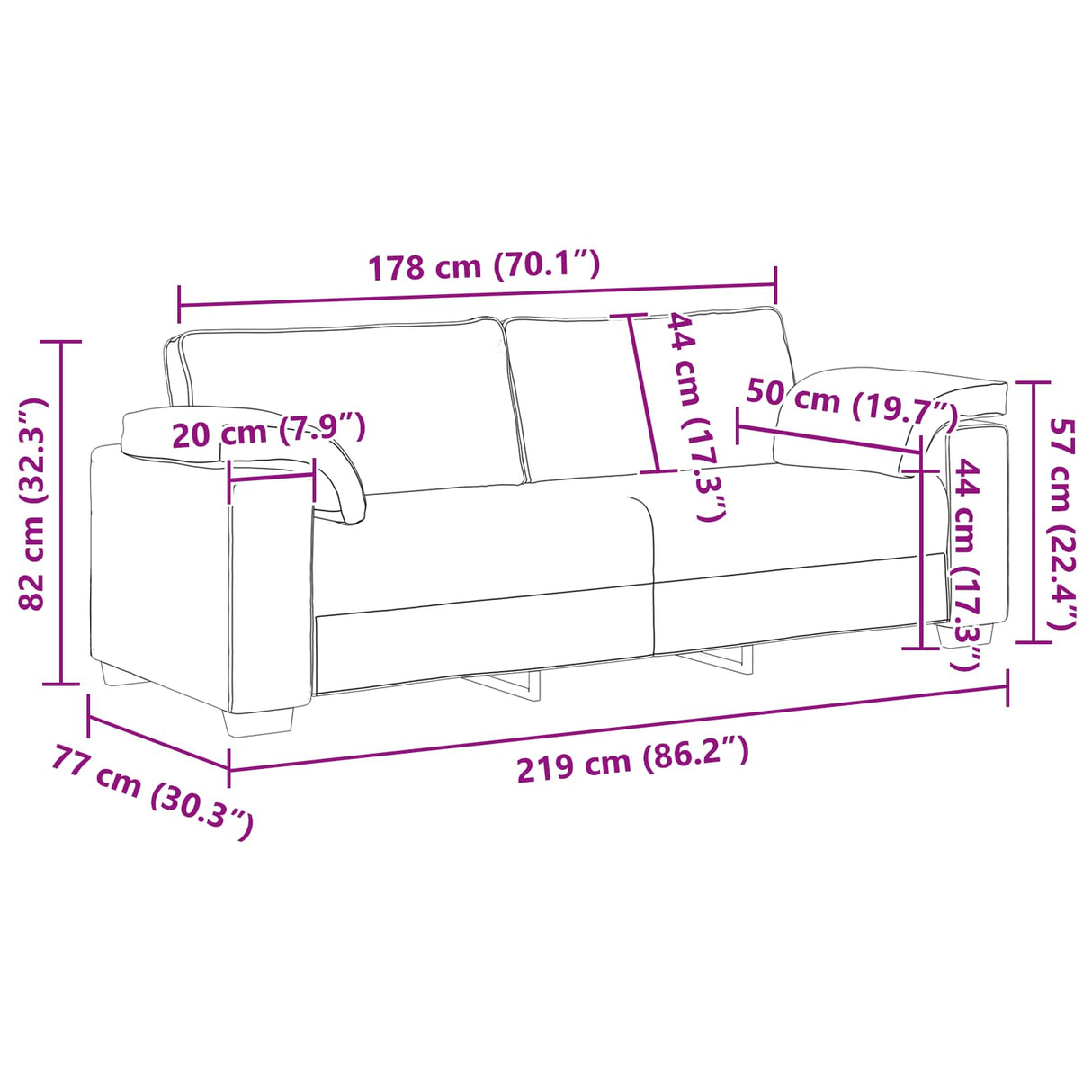 vidaXL Bank 2 pcs Lichtgrijs 219 x 80 x 82 cm Stof