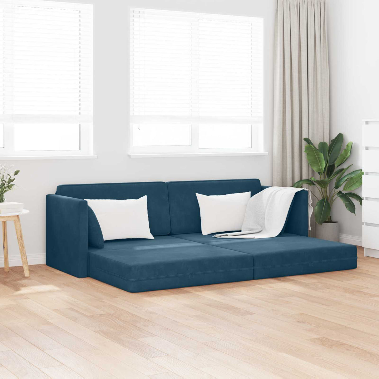 vidaXL Vloerslaapbank 200cm Blauw Fluweel