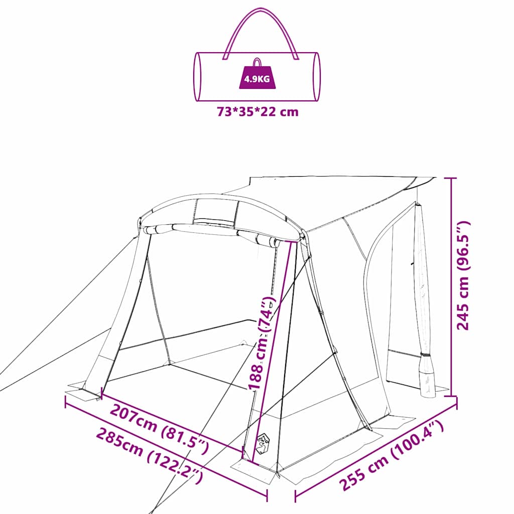 vidaXL Achterkleptent met dak Groen 285 x 255 x 245 cm taft