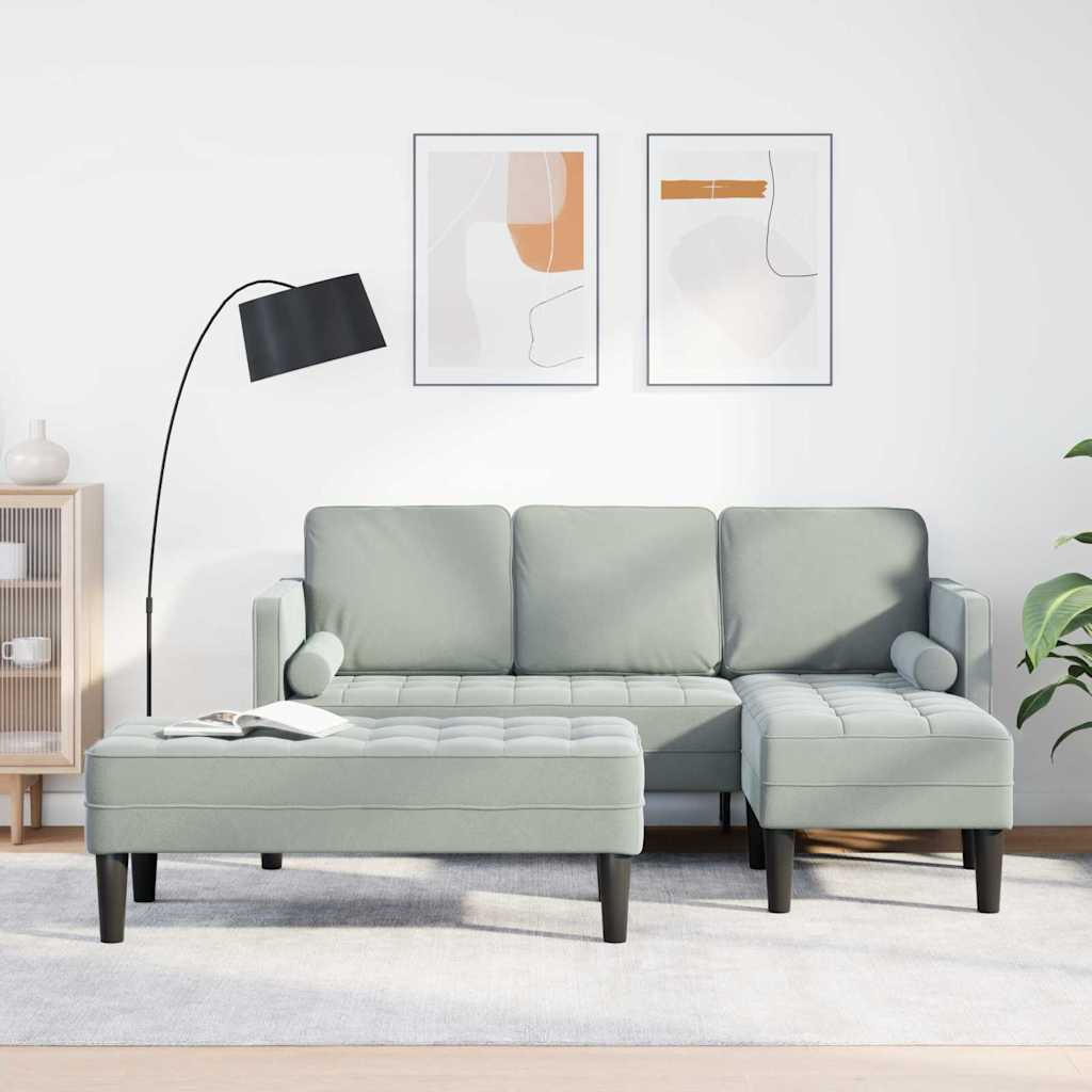 vidaXL Sofa set with cushions 2 pcs Light gray Polyester