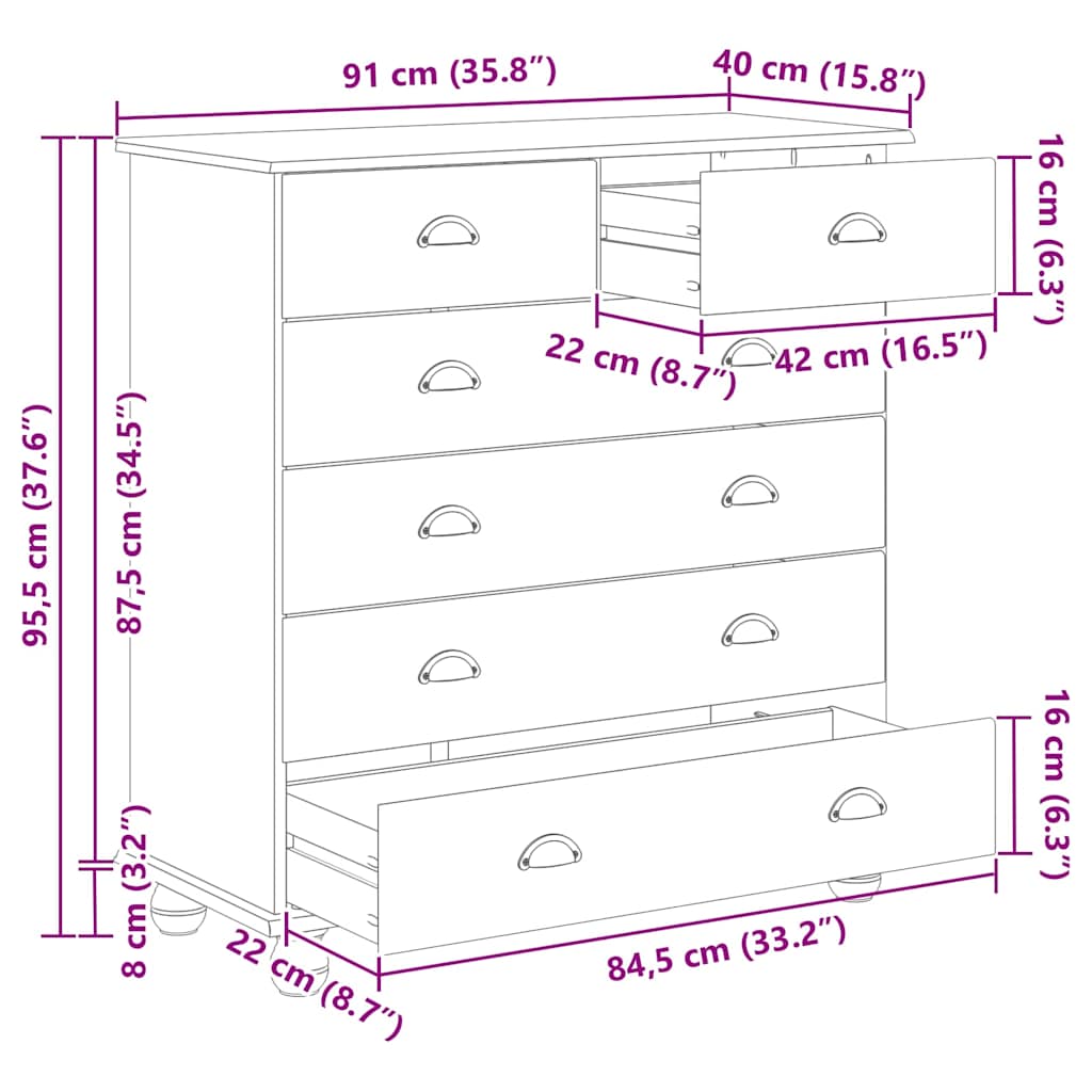 vidaXL Ladeblok ASKIM Wit 91 x 40 x 95,5 cm Massief grenenhout