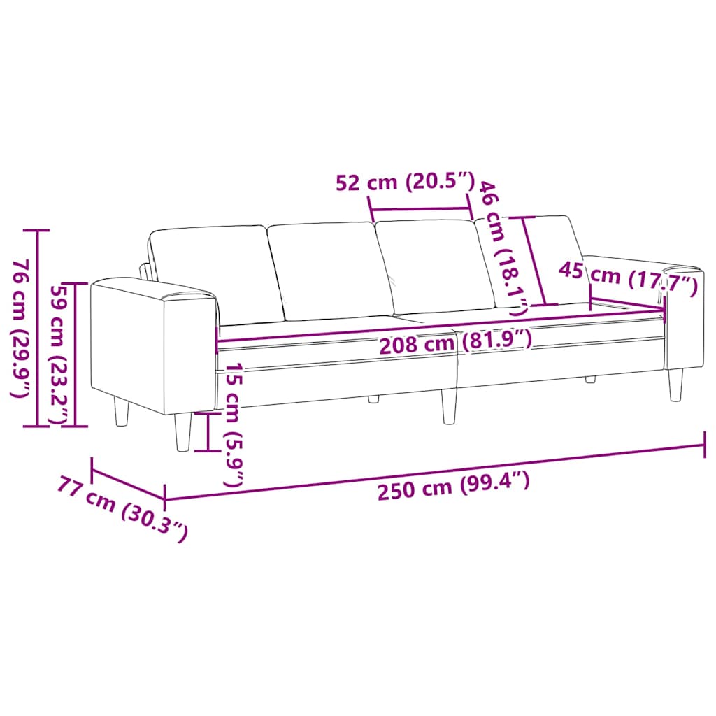 vidaXL Woonkamerbank Lichtgrijs 250 x 77 x 76 cm Polyester