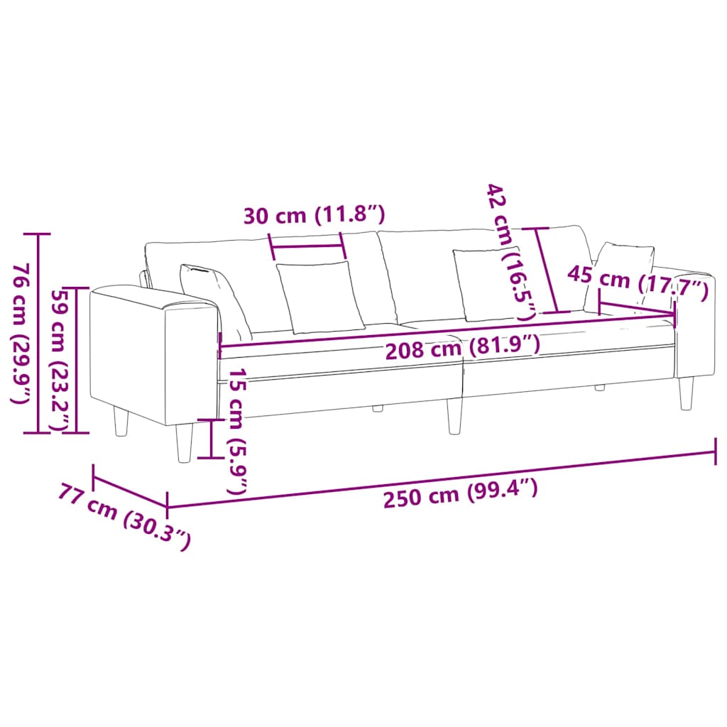 vidaXL Sofa with Cushion Light Gray 250 x 77 x 76 cm Fabric