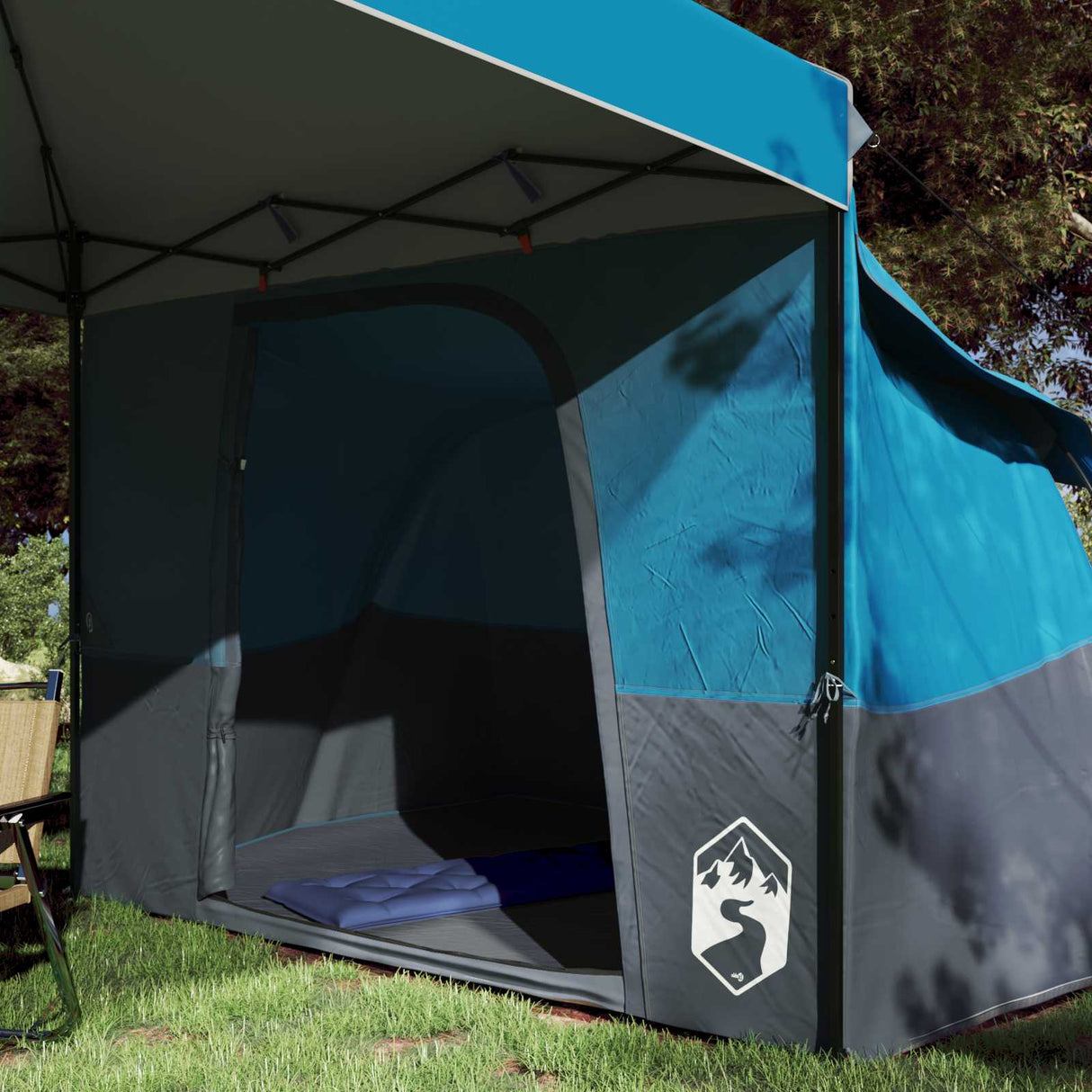 vidaXL Kampeertent Set met dak met opslag 2 pcs Blauw Tafetta en Stoff