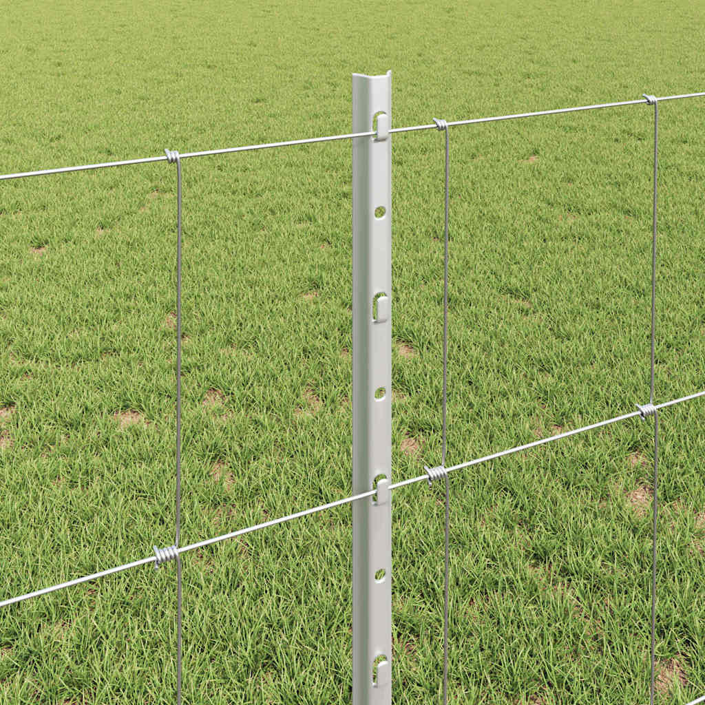vidaXL Fence with Post Silver-coloured