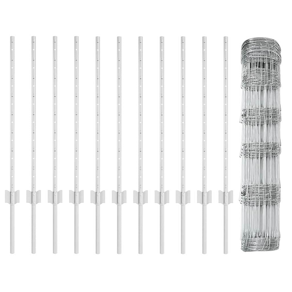 vidaXL Fence with Post Silver-coloured
