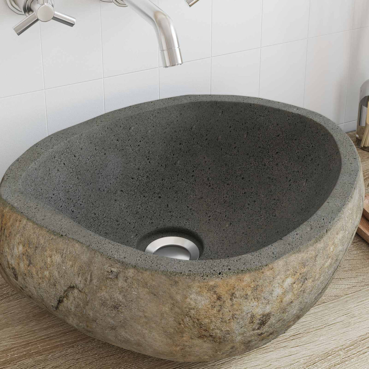 vidaXL Riverstone basin Light grey 30-37 x 25-30 x 12 cm Riverstone