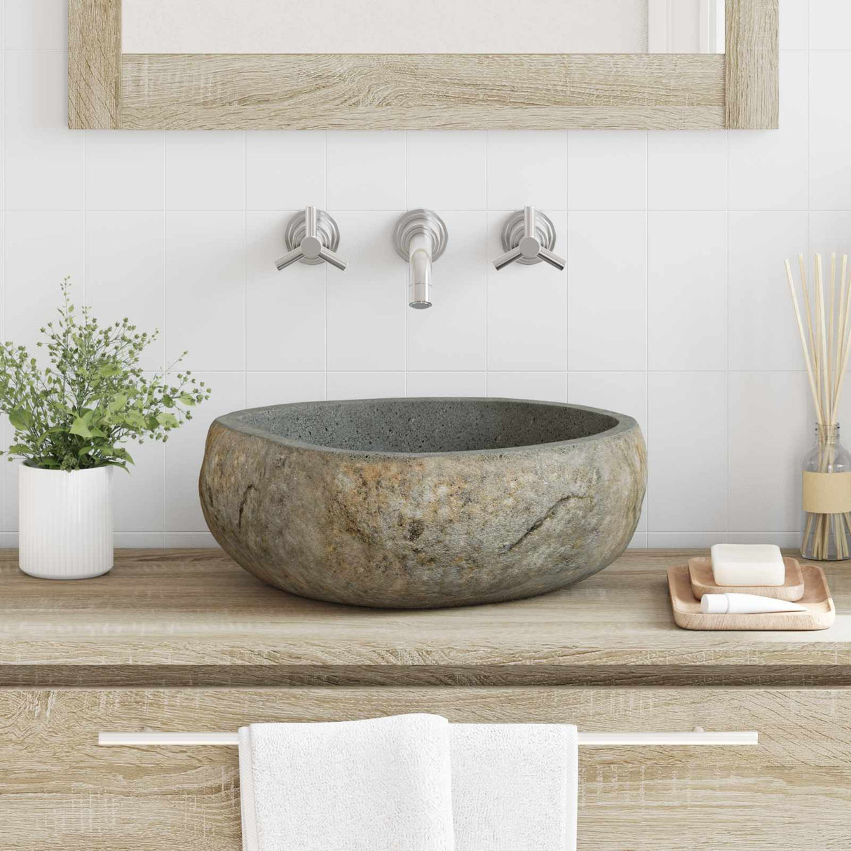 vidaXL Riverstone basin Light grey 30-37 x 25-30 x 12 cm Riverstone